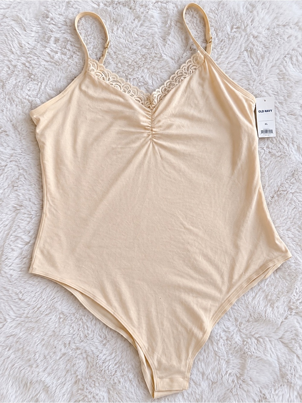 Old Navy Beige Lace-Trim V-Neck Bodysuit